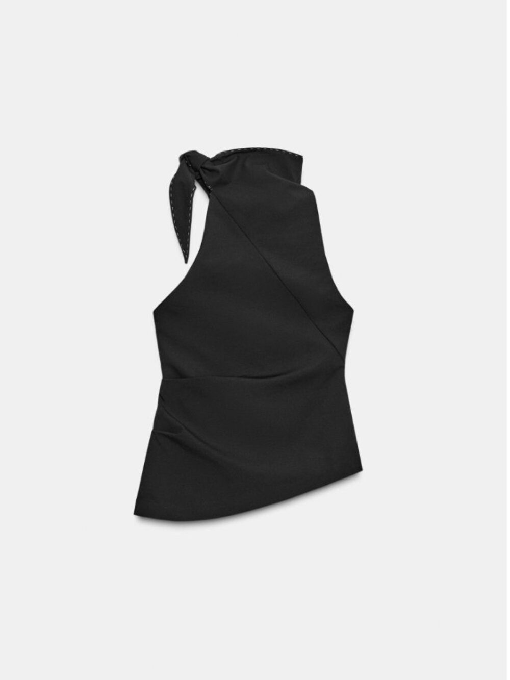 ZARA Stitched Knot Top Black NWT Size S High Neck Asymmetrical - Picture 2 of 16